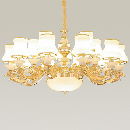 Opaline Glass Curved Chandelier - Elegant Ceiling Suspension Lamp For Living Room