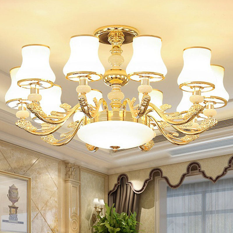 Opaline Glass Curved Chandelier - Elegant Ceiling Suspension Lamp For Living Room 10 / White