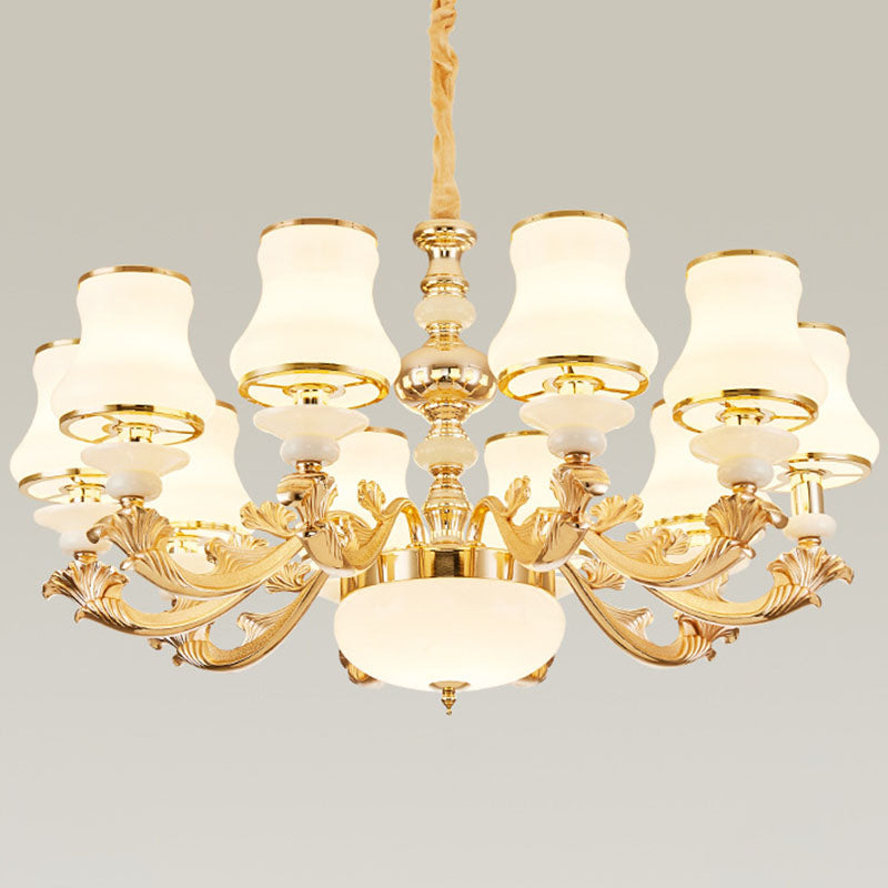 Opaline Glass Curved Chandelier - Elegant Ceiling Suspension Lamp For Living Room