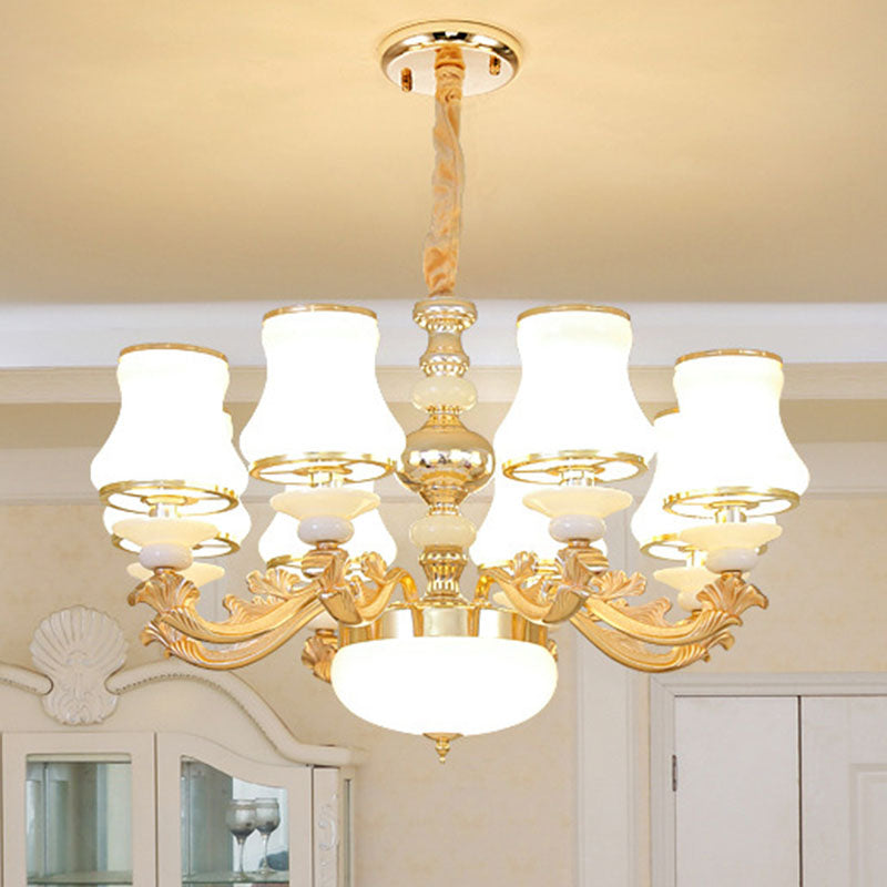 Opaline Glass Curved Chandelier - Elegant Ceiling Suspension Lamp For Living Room 8 / White