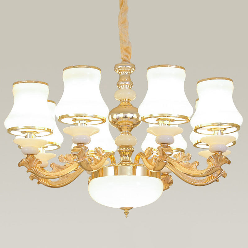 Opaline Glass Curved Chandelier - Elegant Ceiling Suspension Lamp For Living Room