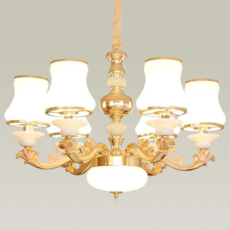 Opaline Glass Curved Chandelier - Elegant Ceiling Suspension Lamp For Living Room 6 / White