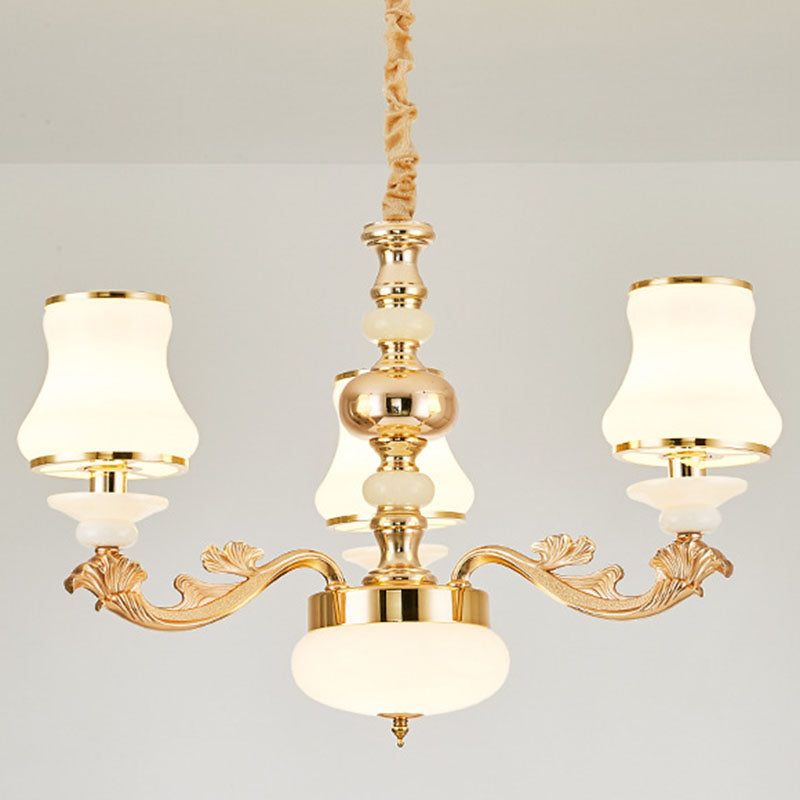 Opaline Glass Curved Chandelier - Elegant Ceiling Suspension Lamp For Living Room 3 / White