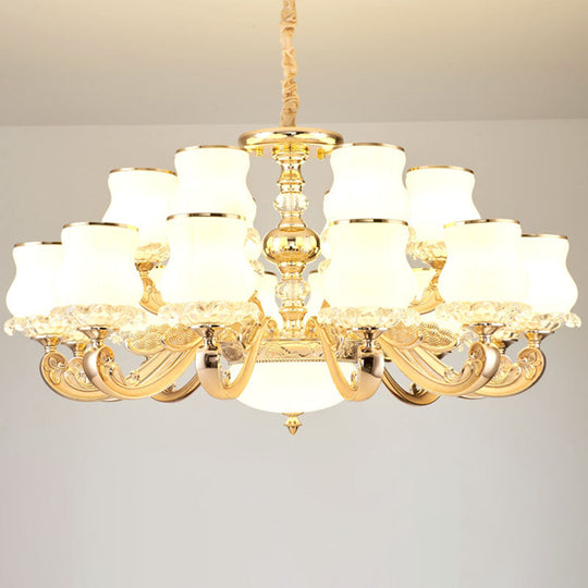 Modern Gold Pendant Chandelier - Gourd-Shaped White Glass Hanging Light Kit For Living Room 18 /