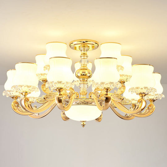 Modern Gold Pendant Chandelier - Gourd-Shaped White Glass Hanging Light Kit For Living Room