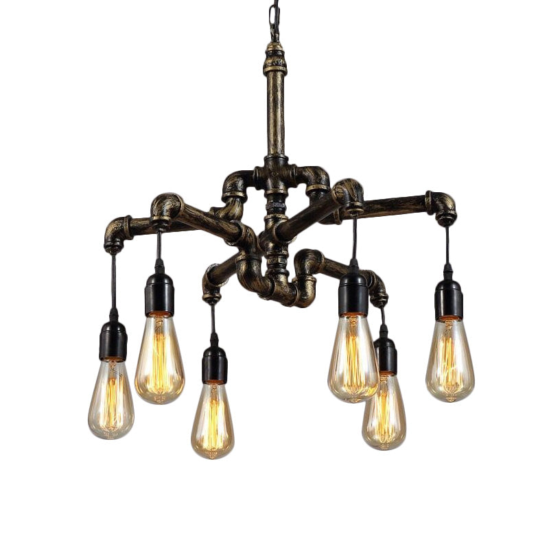 Industrial Metal And Glass Exposed Bulb Chandelier - Bronze 4/6 Light Hanging Lamp For Living Room