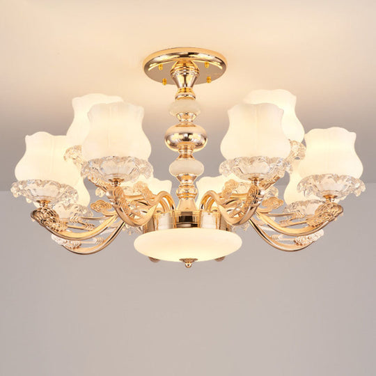 Gold Flower Semi-Mount Ceiling Light with Opal Glass Shade for Simple Living Room Elegance