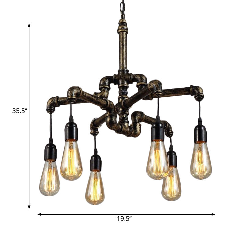 Industrial Metal And Glass Exposed Bulb Chandelier - Bronze 4/6 Light Hanging Lamp For Living Room