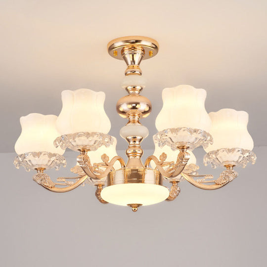 Gold Flower Semi-Mount Ceiling Light with Opal Glass Shade for Simple Living Room Elegance