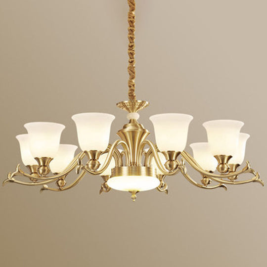 Modern Opaline Glass Chandelier for Living Room - Gold Bell Hanging Light Fixture