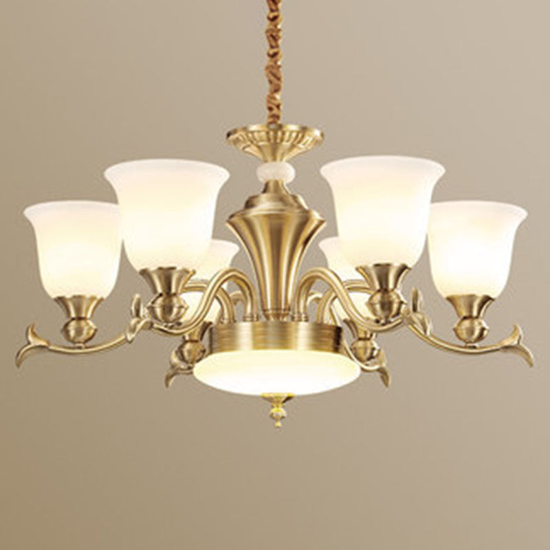 Gold Bell Glass Chandelier - Modern Opaline Lighting Fixture For Living Room 6 / White