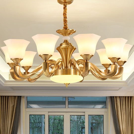 Gold Paneled Pendant Chandelier With Milky Glass Shade - Modern Lighting