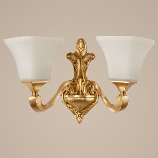 Contemporary Gold Bell Chandelier Pendant with Milky Glass Shade