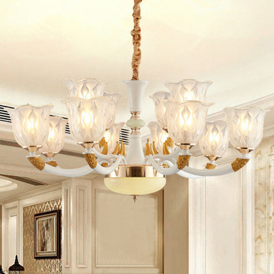 Modern Ivory Blossom Ceiling Light: Clear Textured Glass Chandelier for Living Room