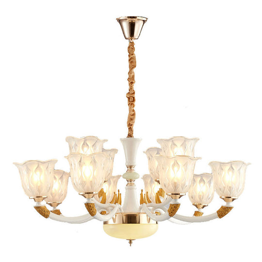 Modern Ivory Blossom Ceiling Light: Clear Textured Glass Chandelier for Living Room