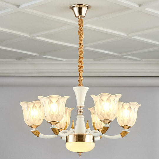 Modern Ivory Blossom Ceiling Light: Clear Textured Glass Chandelier for Living Room