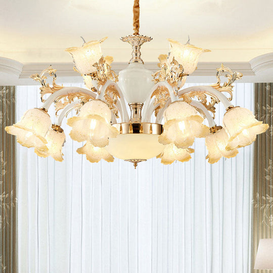 Floral Frosted Glass Dining Room Chandelier - Minimalist Ceiling Lamp In White 12 /