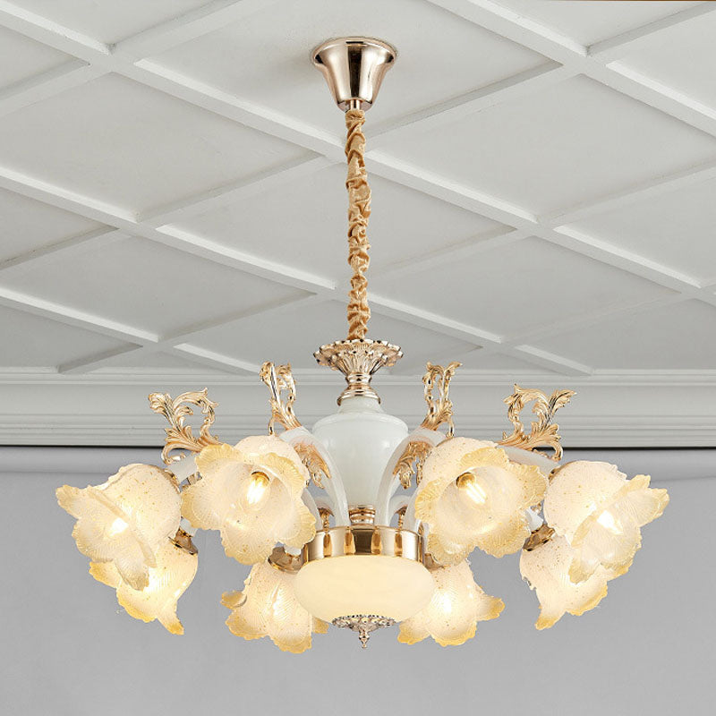 Floral Frosted Glass Dining Room Chandelier - Minimalist Ceiling Lamp In White 8 /