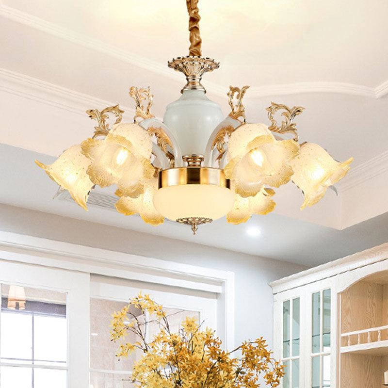 Floral Frosted Glass Dining Room Chandelier - Minimalist Ceiling Lamp In White 6 /