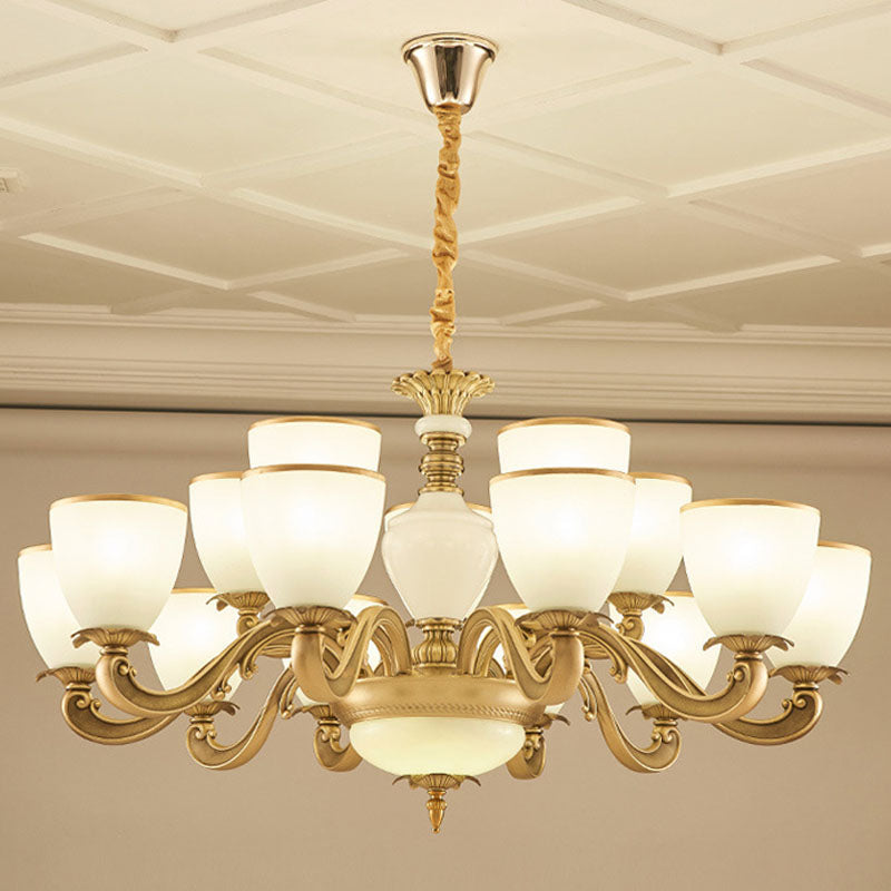 Simplicity Pendant Light Fixture in Gold with Milky Glass Bowl for Living Room