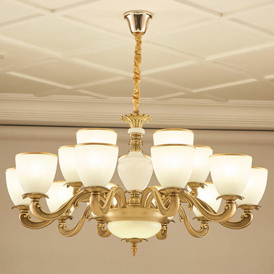 Simplicity Pendant Light Fixture in Gold with Milky Glass Bowl for Living Room