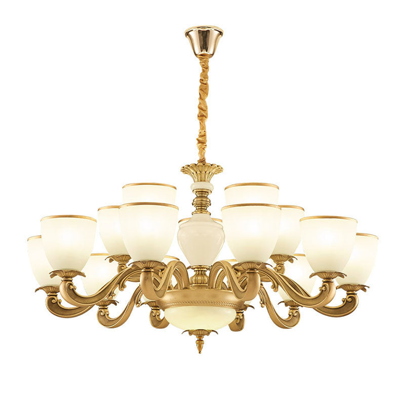 Simplicity Pendant Light Fixture in Gold with Milky Glass Bowl for Living Room