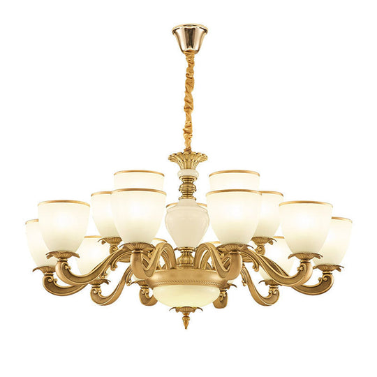 Gold Simplicity Pendant Light Fixture For Living Room With Milky Glass Bowl Chandelier