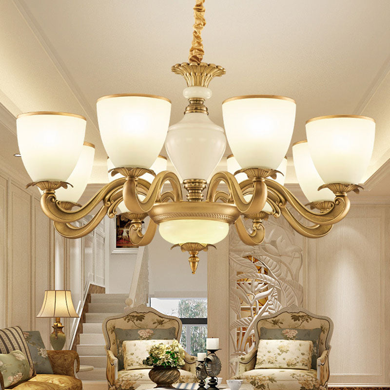 Simplicity Pendant Light Fixture in Gold with Milky Glass Bowl for Living Room