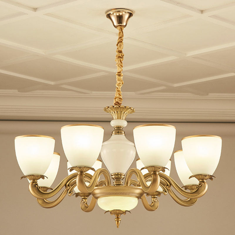 Simplicity Pendant Light Fixture in Gold with Milky Glass Bowl for Living Room