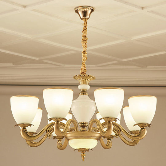 Simplicity Pendant Light Fixture in Gold with Milky Glass Bowl for Living Room