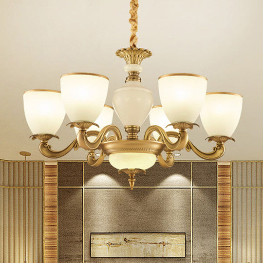 Simplicity Pendant Light Fixture in Gold with Milky Glass Bowl for Living Room