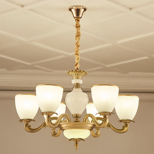 Simplicity Pendant Light Fixture in Gold with Milky Glass Bowl for Living Room