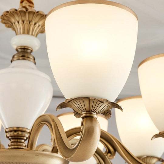 Simplicity Pendant Light Fixture in Gold with Milky Glass Bowl for Living Room