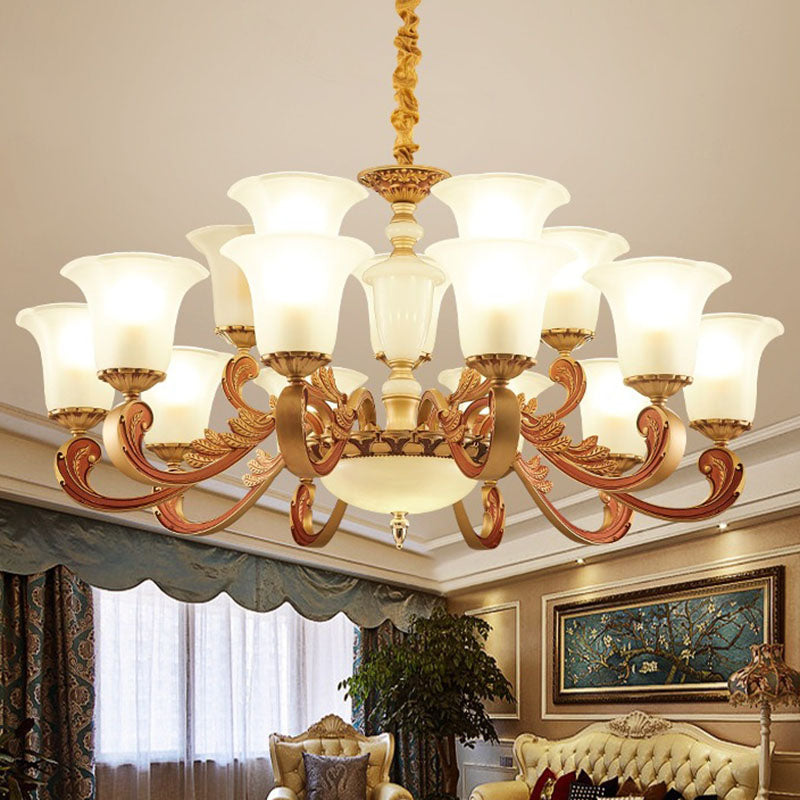 Modern Morning Glory Frosted Glass Chandelier: Gold Pendant Lighting For Bedroom 15 /