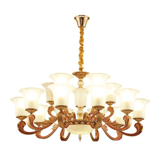 Modern Morning Glory Frosted Glass Chandelier: Gold Pendant Lighting For Bedroom