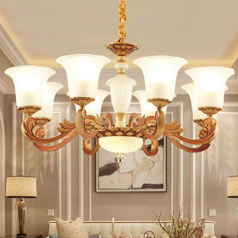 Modern Morning Glory Frosted Glass Chandelier: Gold Pendant Lighting For Bedroom 8 /