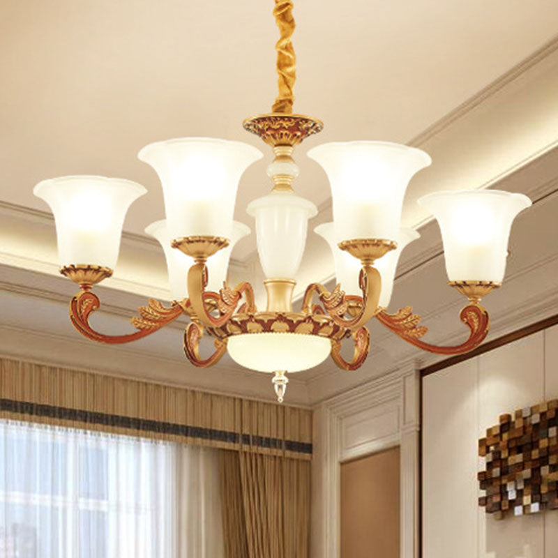 Modern Morning Glory Frosted Glass Chandelier: Gold Pendant Lighting For Bedroom