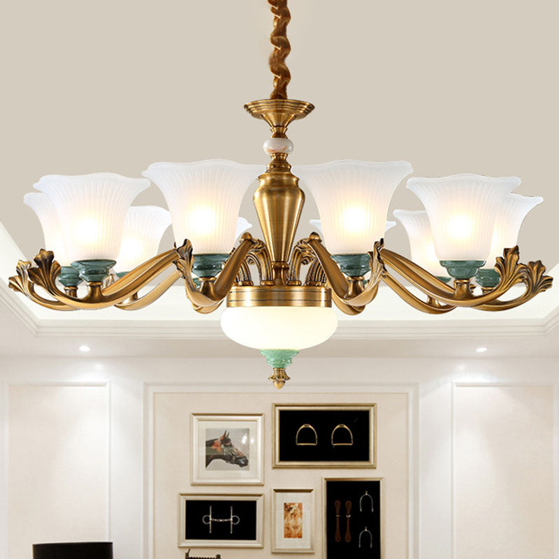 Sleek Opal Glass Pendant Chandelier: Minimalist Brass Suspension Light For Dining Room 12 / White