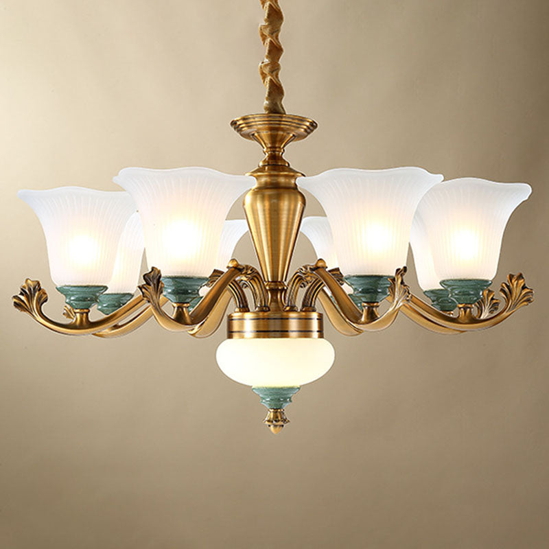 Sleek Opal Glass Pendant Chandelier with Brass Suspension - Perfect for Dining Rooms