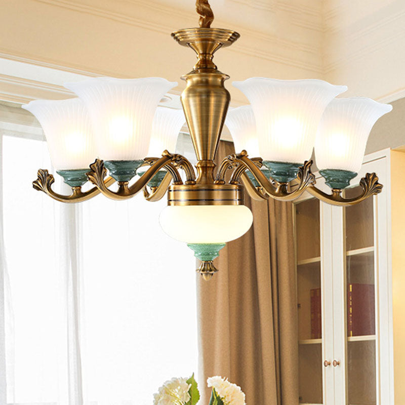 Sleek Opal Glass Pendant Chandelier: Minimalist Brass Suspension Light For Dining Room 6 / White