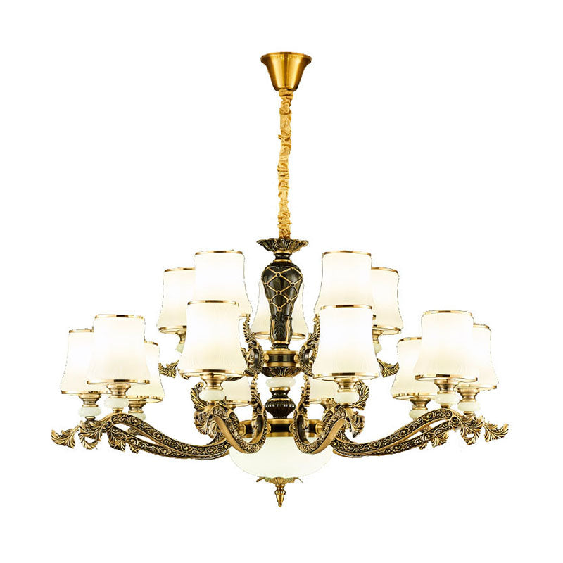 Modern Brass Tapered Chandelier with White Glass Pendant Lighting for Living Room