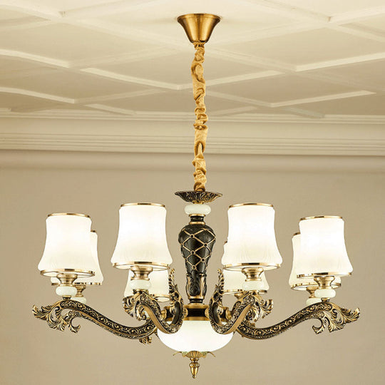 Modern Brass Tapered Chandelier with White Glass Pendant Lighting for Living Room