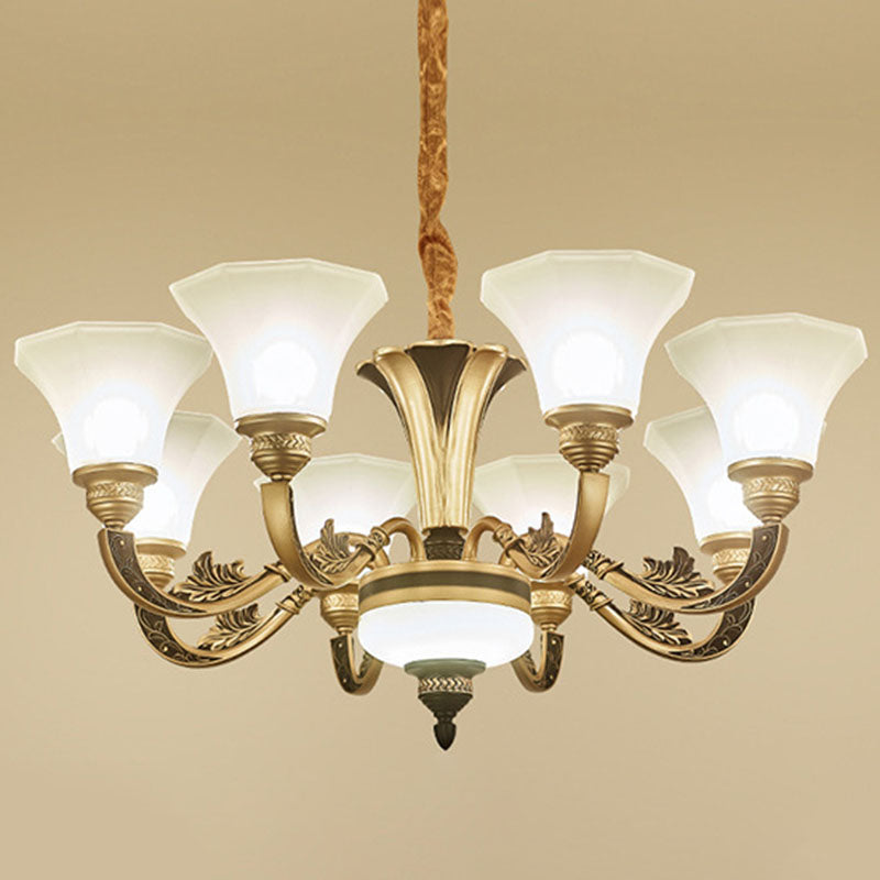 Modern Gold Panel Bell Pendant Chandelier with Opaline Frosted Glass Shade