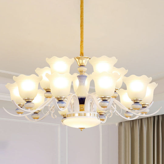 Nordic Blossom Glass Chandelier: Elegant White Hanging Light for Living Room