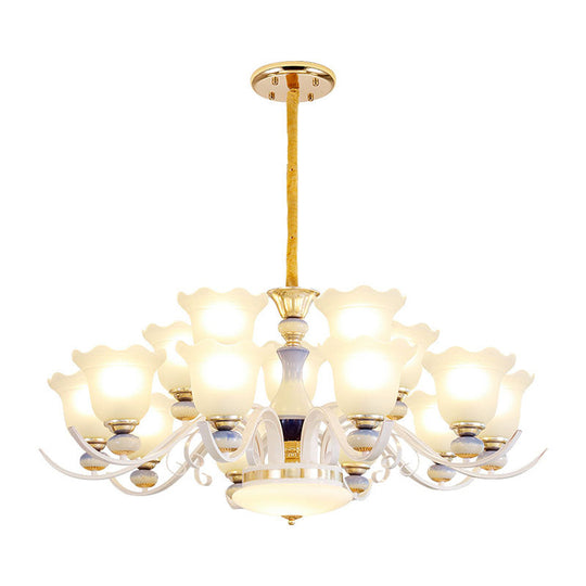 Nordic Blossom Glass Chandelier: Elegant White Hanging Light for Living Room