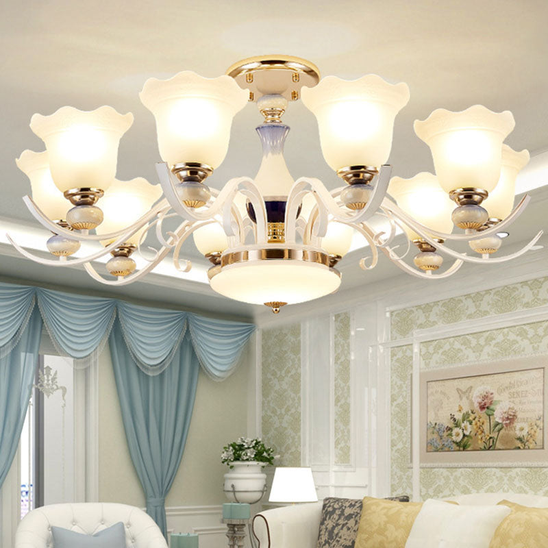 Nordic Blossom Glass Chandelier: Elegant White Hanging Light for Living Room