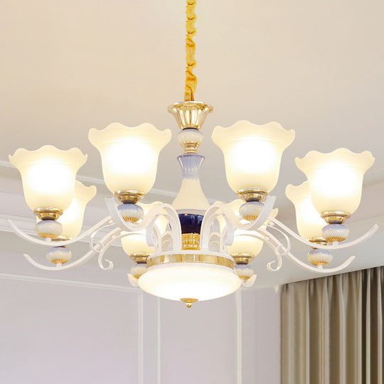 Nordic Blossom Glass Chandelier: Elegant White Hanging Light for Living Room