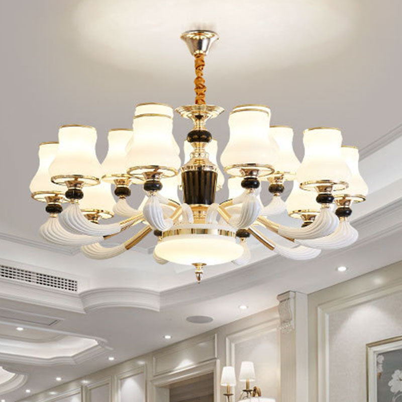 Modern Milky Glass Flared Pendulum Chandelier for Dining Room Lighting