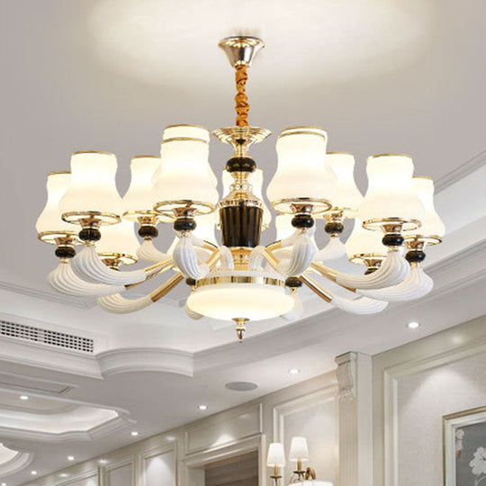 Modern Milky Glass Flared Pendulum Chandelier for Dining Room Lighting