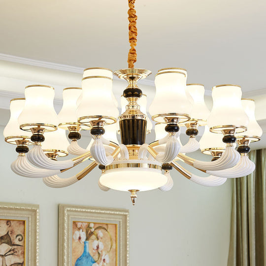 Modern Milky Glass Flared Pendulum Chandelier for Dining Room Lighting